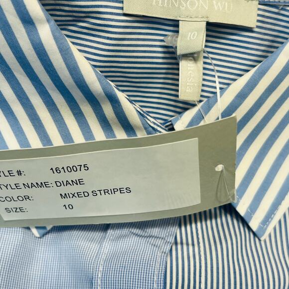 HINSON WU SHIRT DIANE MIXED STRIPES BLUE & WHITE 1610075 - Picture 4 of 6
